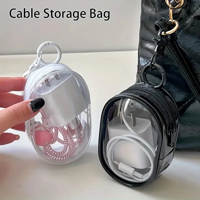 Cable Winder Keychain - Bolsa de Armazenamento Transparente Portátil com