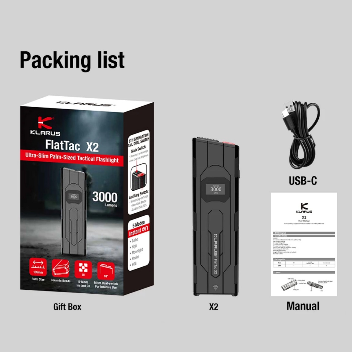 Edc Daily Carry - Lanterna tática EDC Klarus 3000LM ultrafina